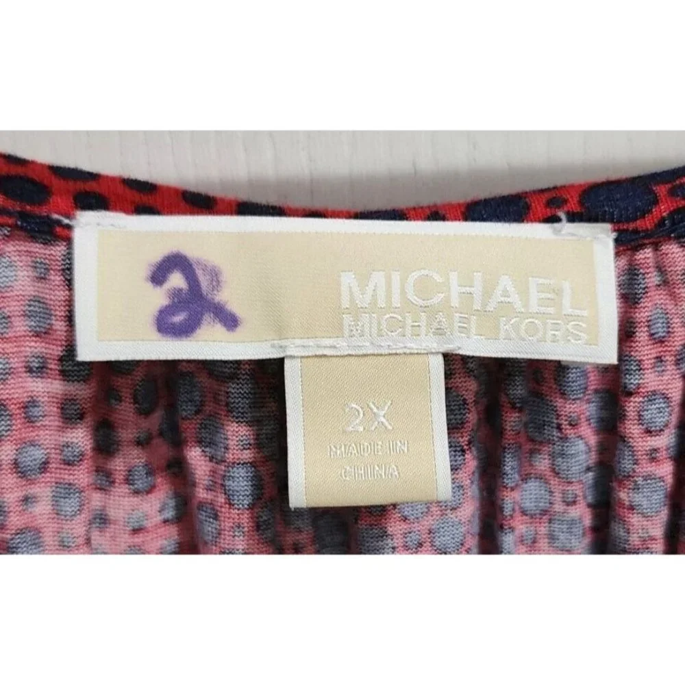 Michael Kors Womens 3/4 Sleeve Scoop Neck Top Elastic Waist Polka Dot Plus Sz 2X